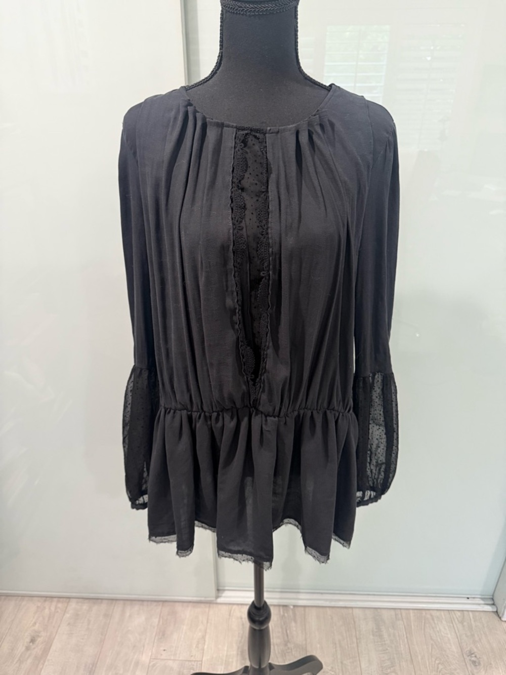 Free People Black Lace-Trim Peasant Tunic
